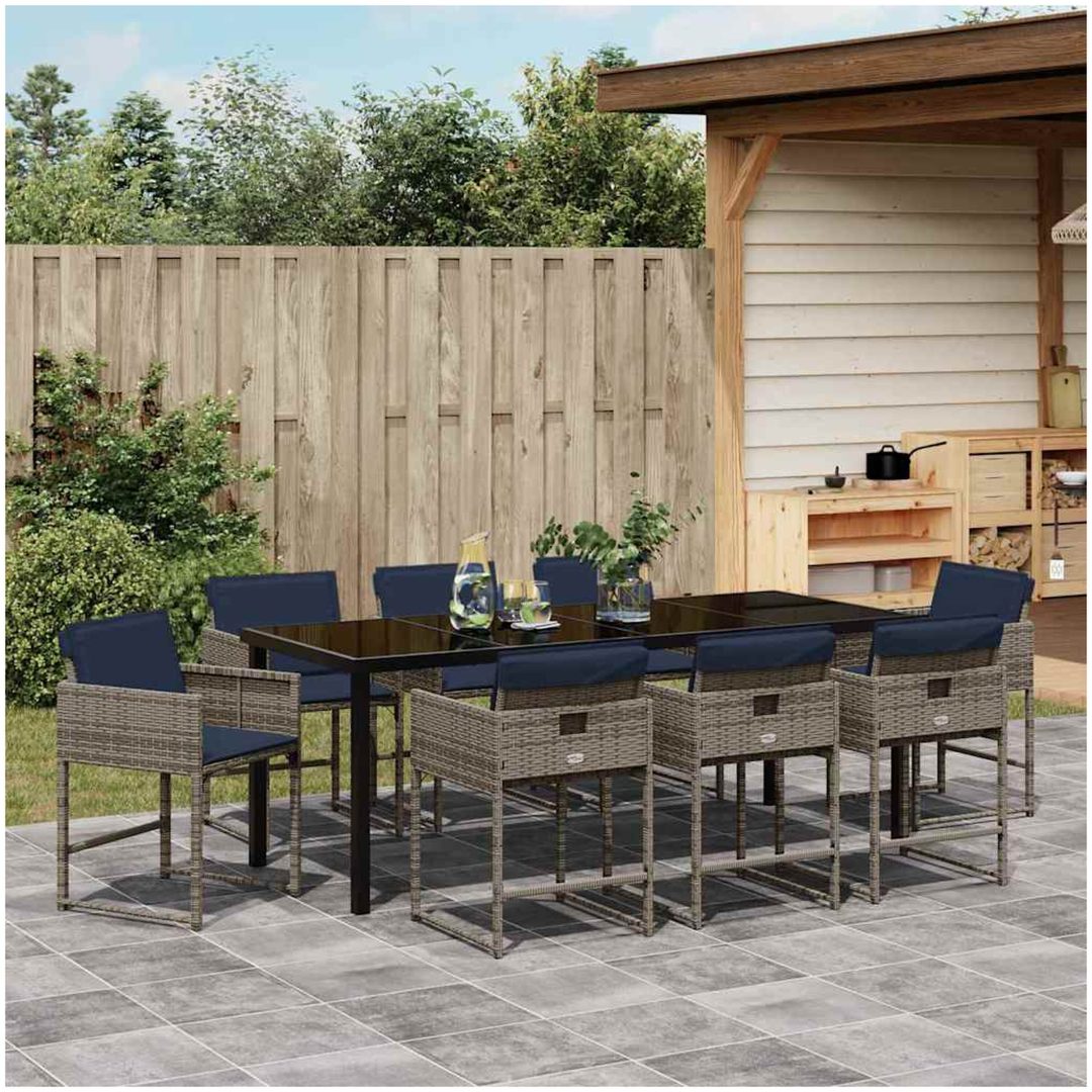 9 Delars Trädgårdsset med Kuddar Grå Poly Rattan vidaXL 8 - Sits – bild 4