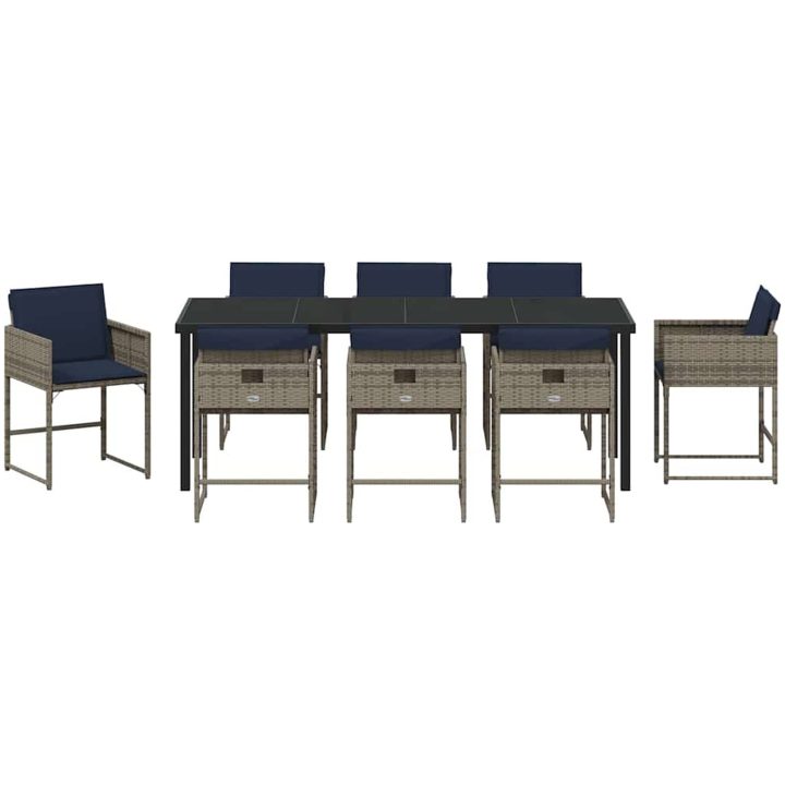 9 Delars Trädgårdsset med Kuddar Grå Poly Rattan vidaXL 8 - Sits – bild 6