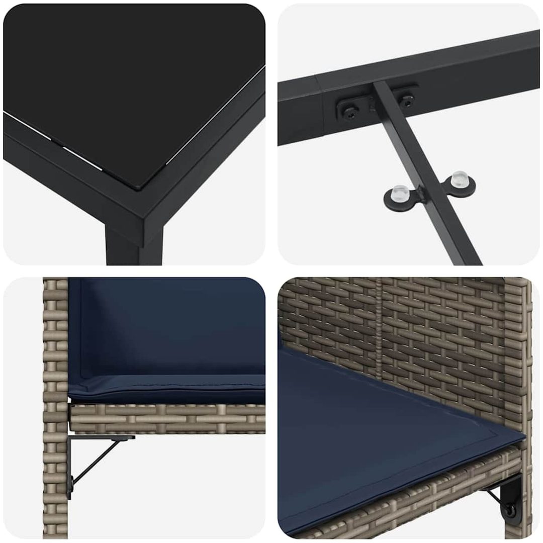 9 Delars Trädgårdsset med Kuddar Grå Poly Rattan vidaXL 8 - Sits – bild 7