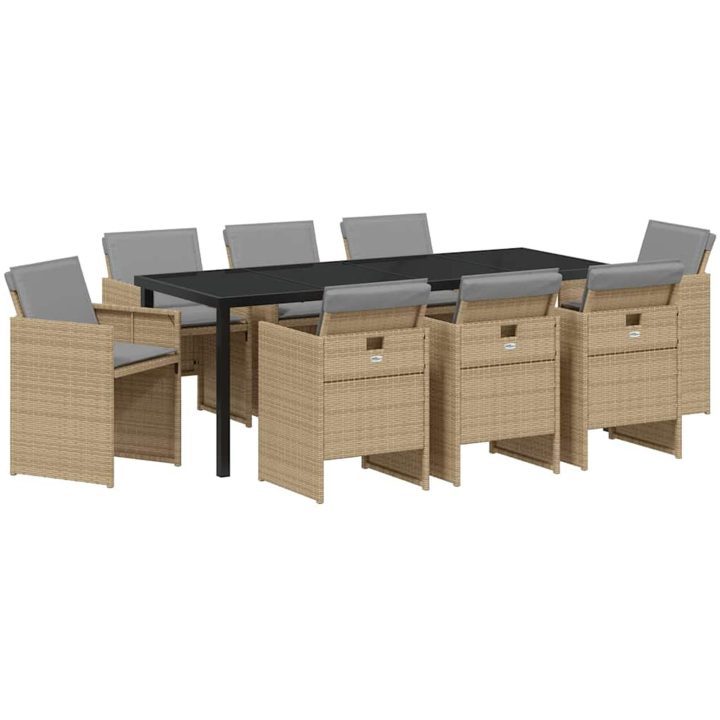 9-delars trädgårdsset med kuddar i beige poly-rattan vidaXL 200 x 80 x 73 cm – bild 2