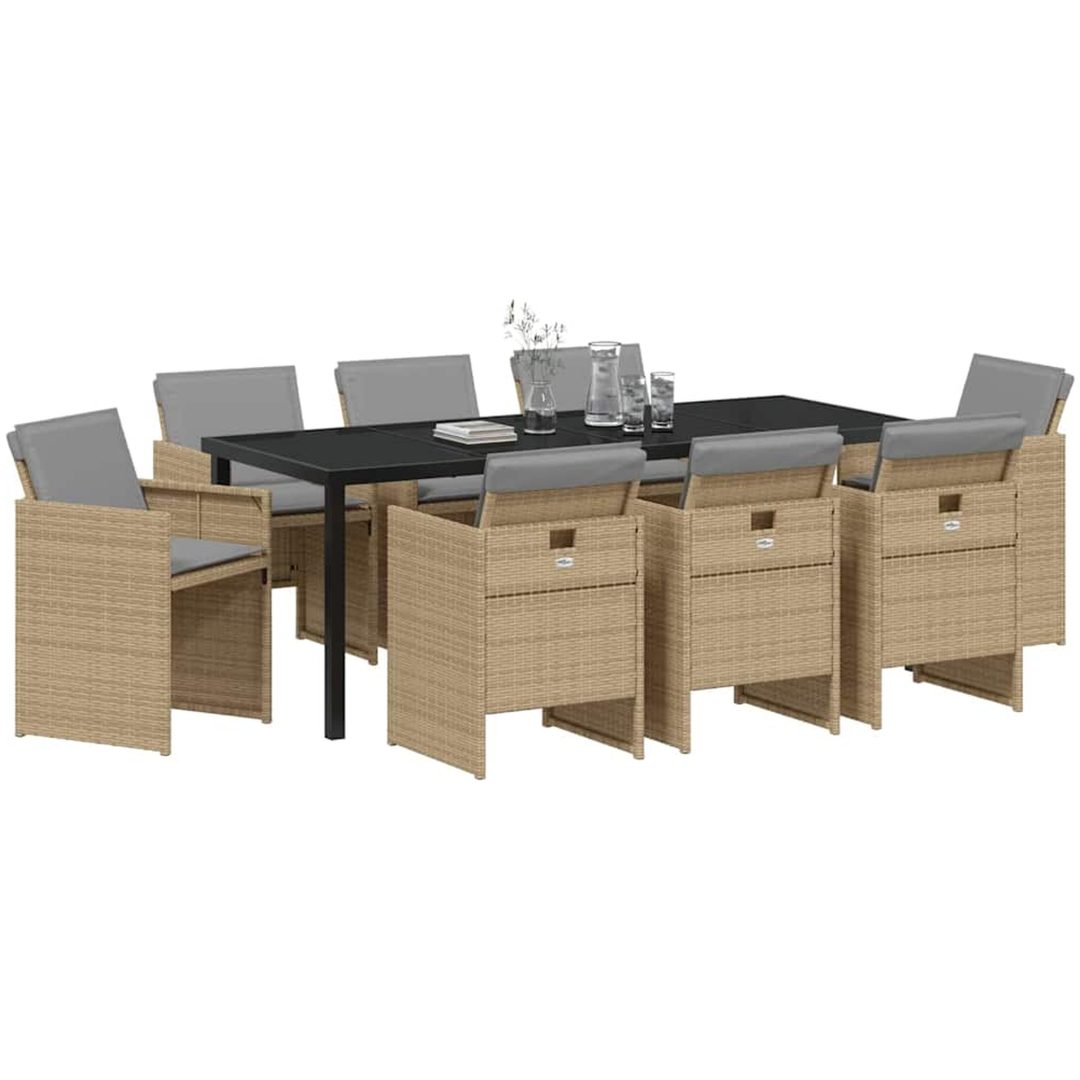9-delars trädgårdsset med kuddar i beige poly-rattan vidaXL 200 x 80 x 73 cm – bild 3