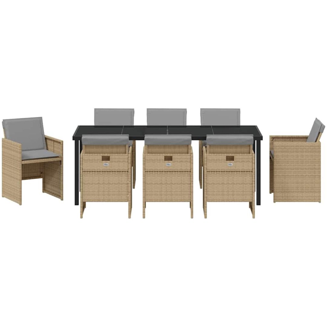 9-delars trädgårdsset med kuddar i beige poly-rattan vidaXL 200 x 80 x 73 cm – bild 7