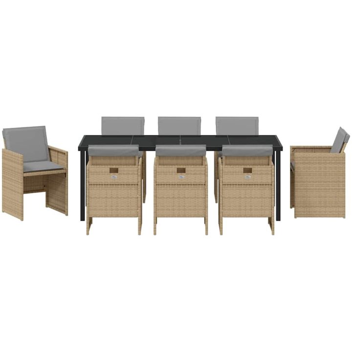 9-delars trädgårdsset med kuddar i beige poly-rattan vidaXL 200 x 80 x 73 cm – bild 7