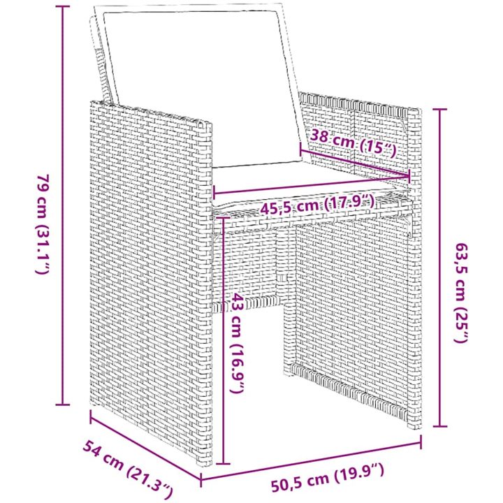 9-delars trädgårdsset med kuddar i beige poly-rattan vidaXL 200 x 80 x 73 cm – bild 9