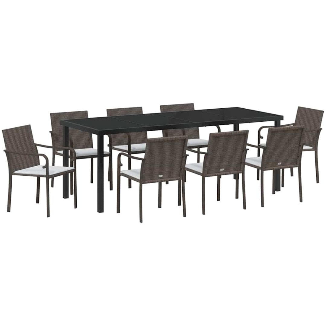 9-delars trädgårdsset med kuddar i brun poly rattan vidaXL 56x59x84 cm – bild 2