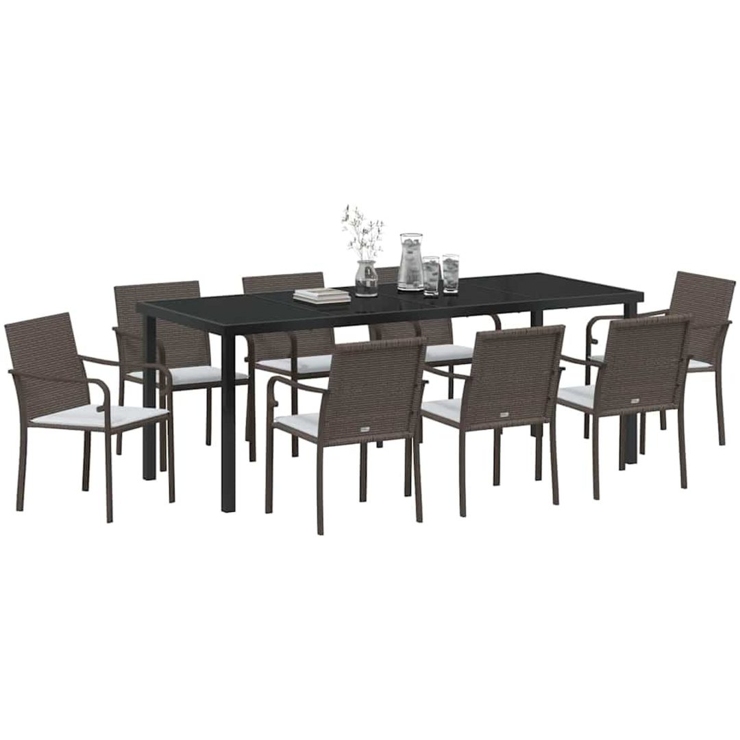 9-delars trädgårdsset med kuddar i brun poly rattan vidaXL 56x59x84 cm – bild 3