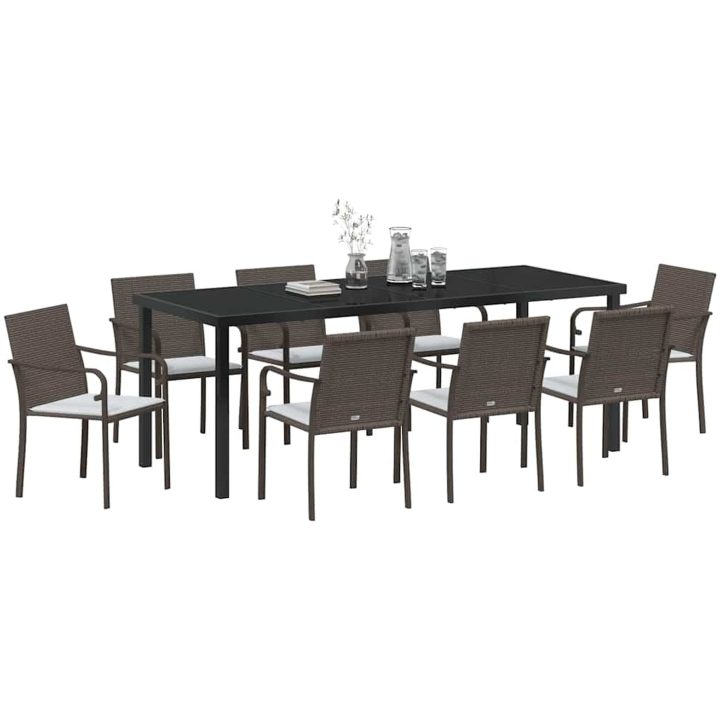 9-delars trädgårdsset med kuddar i brun poly rattan vidaXL 56x59x84 cm – bild 3