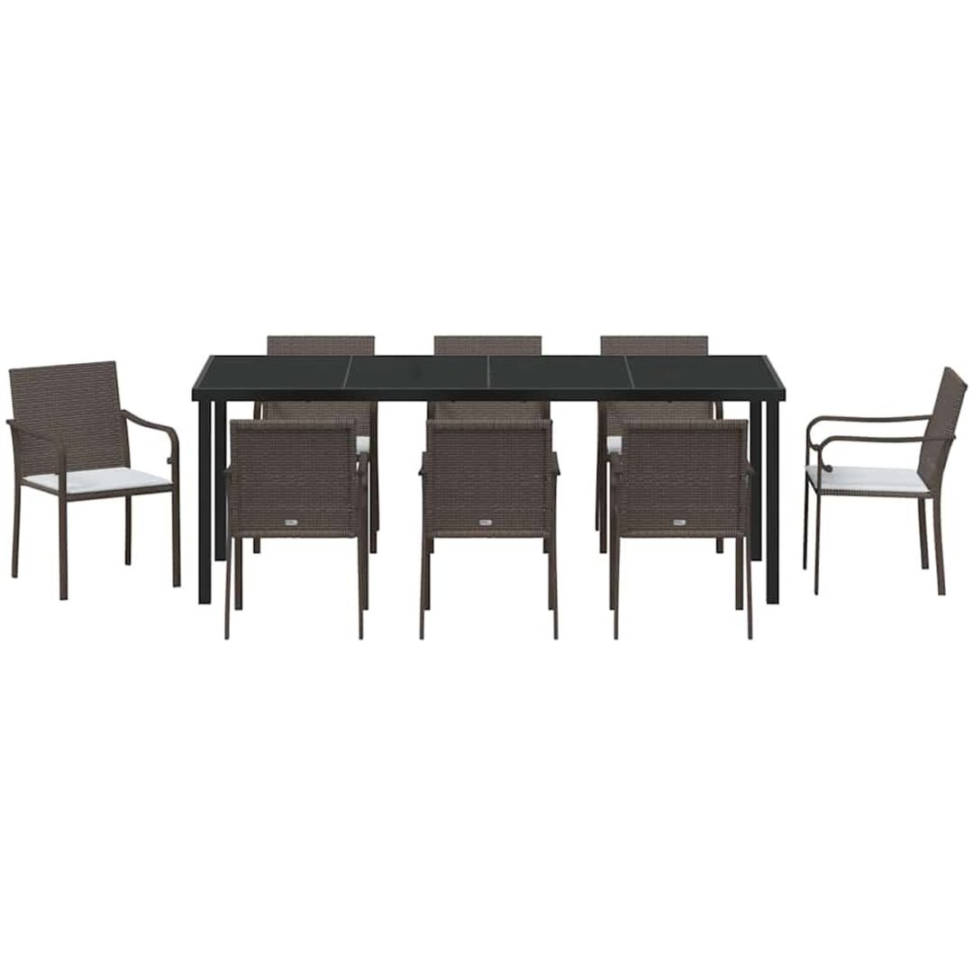 9-delars trädgårdsset med kuddar i brun poly rattan vidaXL 56x59x84 cm – bild 6