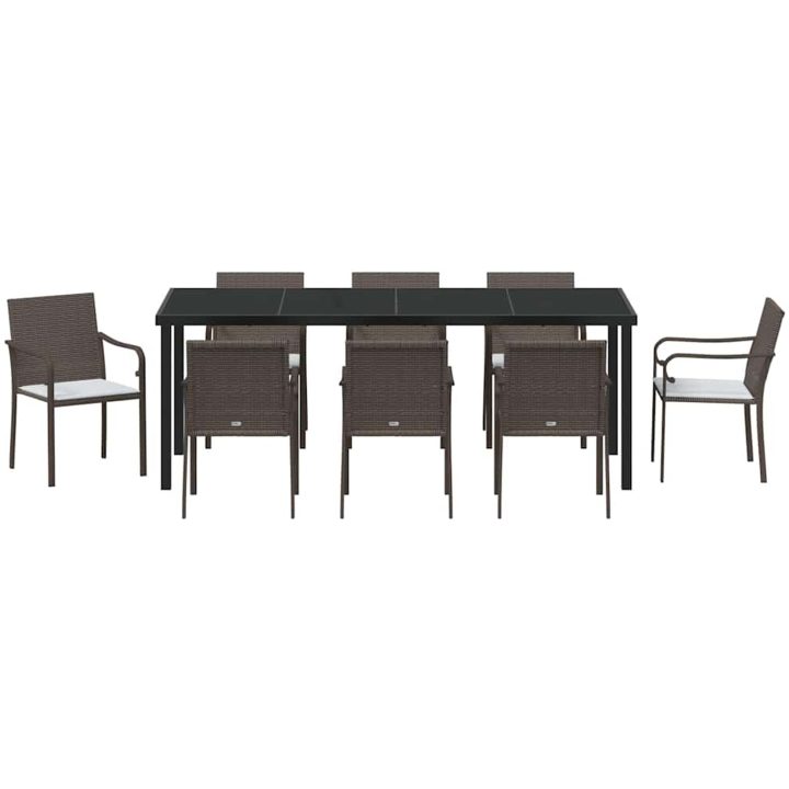 9-delars trädgårdsset med kuddar i brun poly rattan vidaXL 56x59x84 cm – bild 6