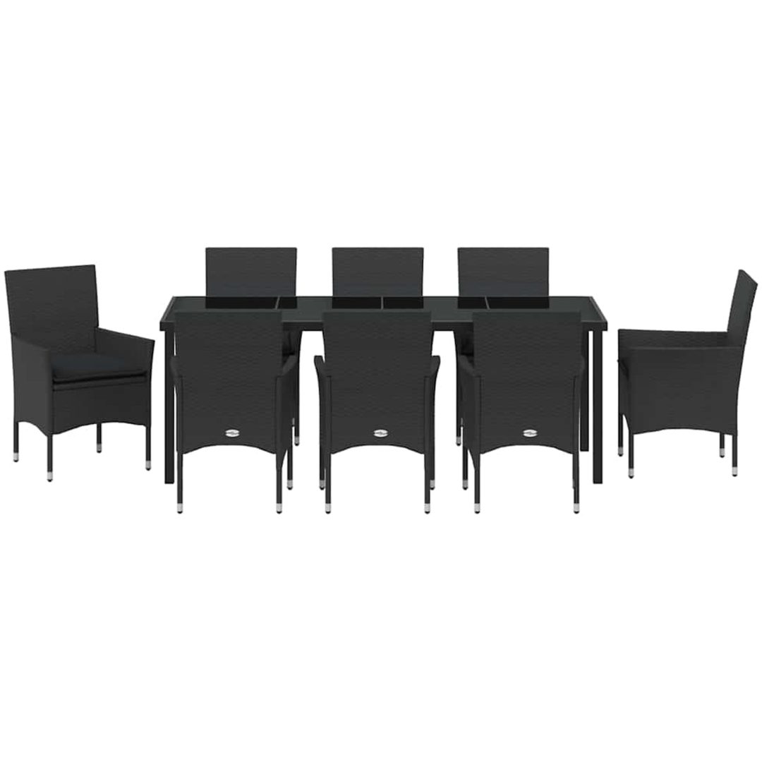 9-delars trädgårdsset med kuddar i svart polyrotting vidaXL 8 - Sits – bild 6