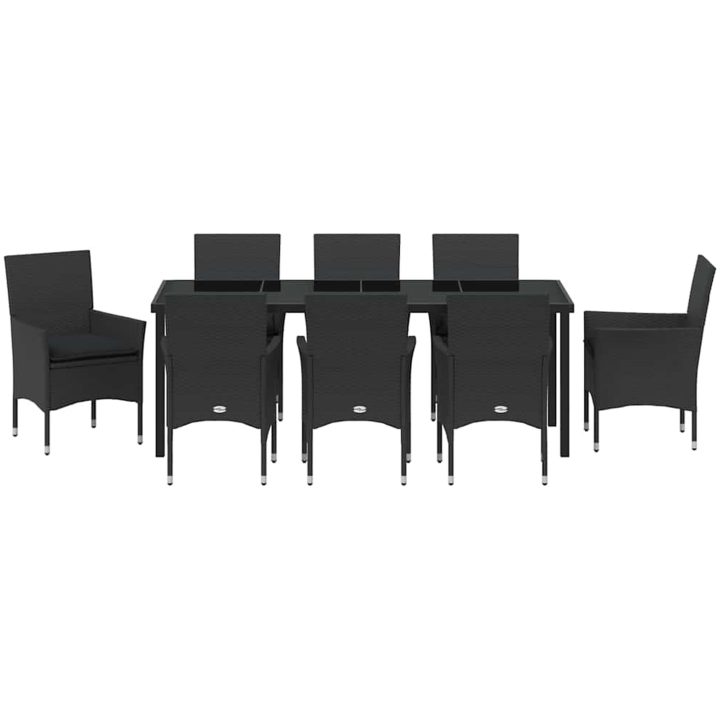 9-delars trädgårdsset med kuddar i svart polyrotting vidaXL 8 - Sits – bild 6