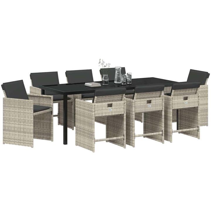 9-delars Trädgårdsset med Kuddar Ljusgrå Poly Rattan vidaXL 200 x 80 x 73 cm – bild 3