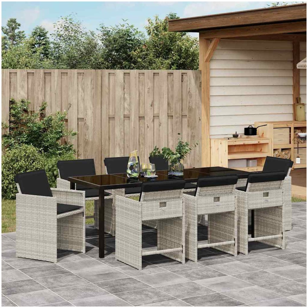 9-delars Trädgårdsset med Kuddar Ljusgrå Poly Rattan vidaXL 200 x 80 x 73 cm – bild 4