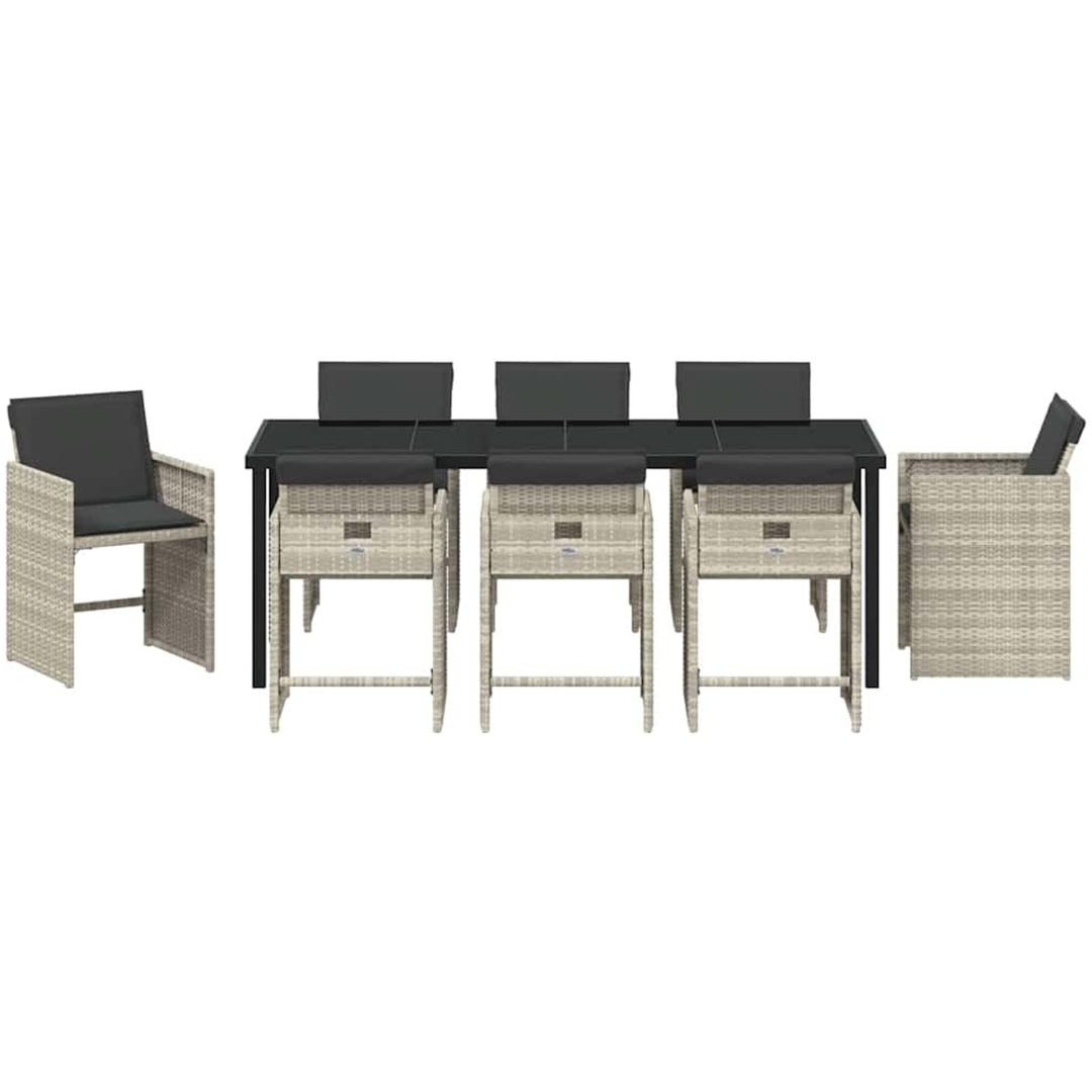 9-delars Trädgårdsset med Kuddar Ljusgrå Poly Rattan vidaXL 200 x 80 x 73 cm – bild 7