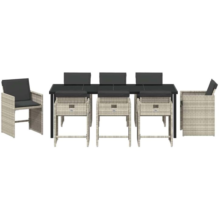9-delars Trädgårdsset med Kuddar Ljusgrå Poly Rattan vidaXL 200 x 80 x 73 cm – bild 7