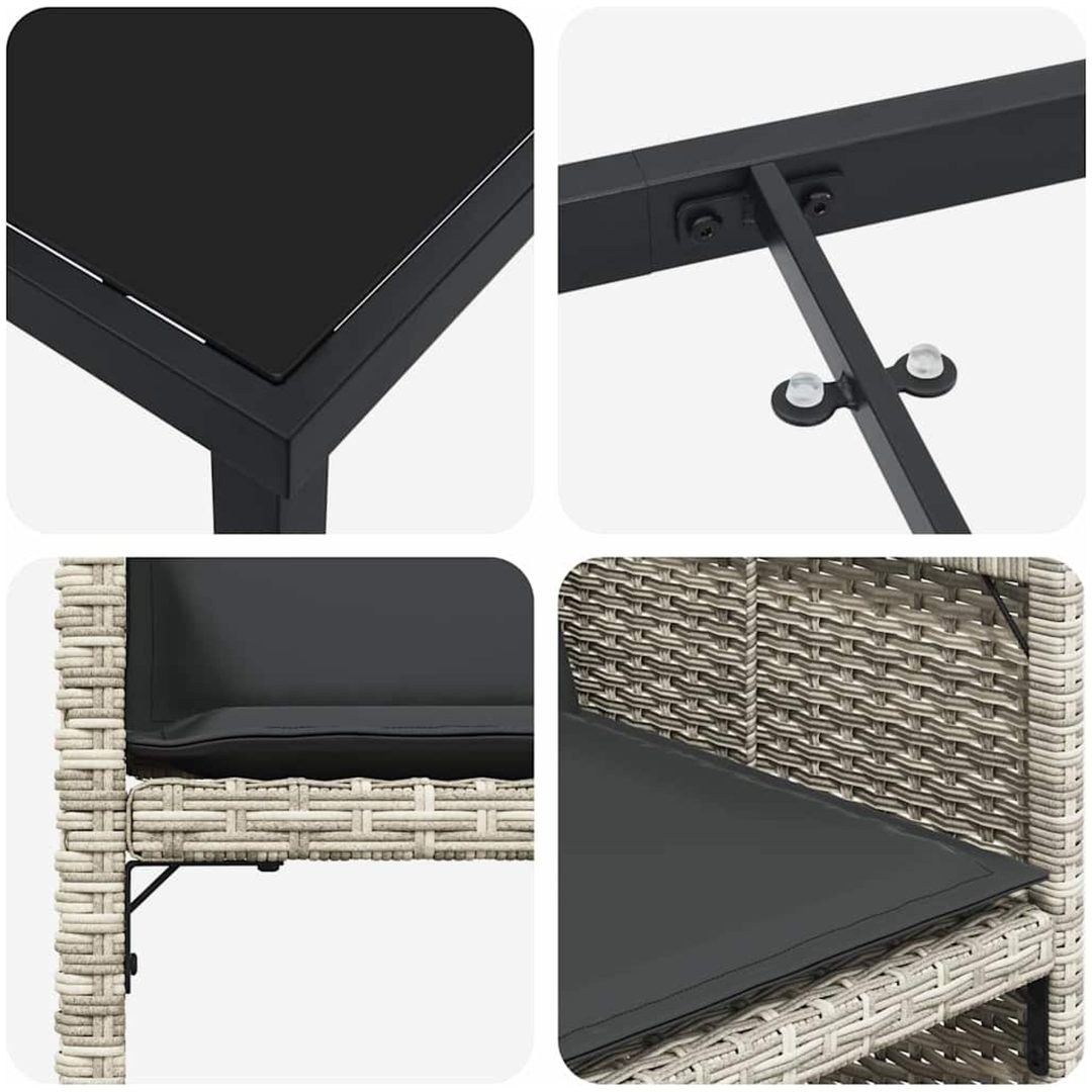9-delars Trädgårdsset med Kuddar Ljusgrå Poly Rattan vidaXL 200 x 80 x 73 cm – bild 8