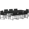 9-delars trädgårdsset med kuddar Svart Poly Rattan vidaXL 200 x 80 x 73 cm – miniatyr 2