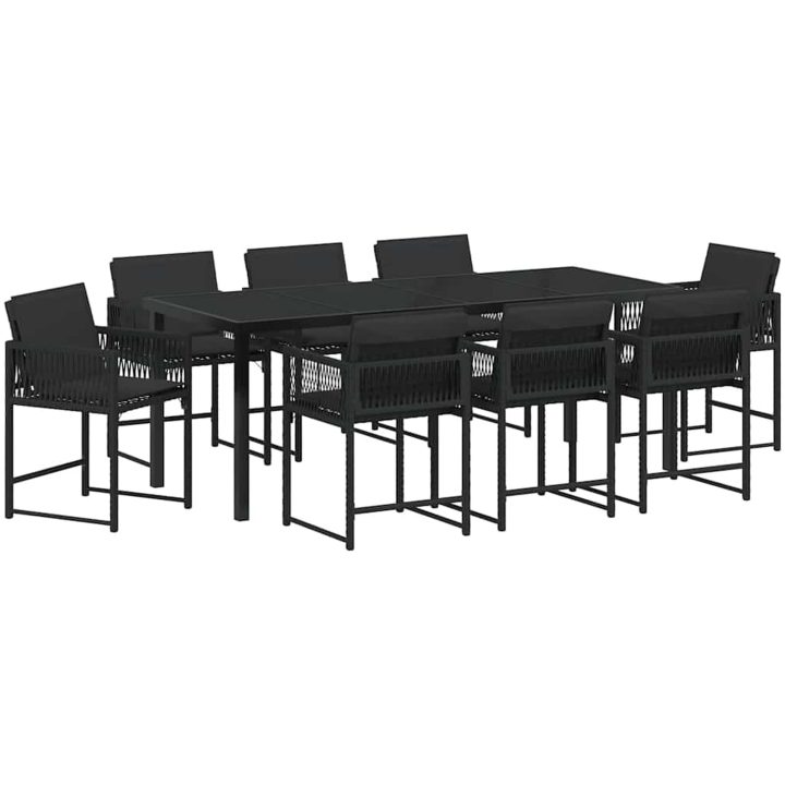 9-delars trädgårdsset med kuddar Svart Poly Rattan vidaXL 200 x 80 x 73 cm – bild 2