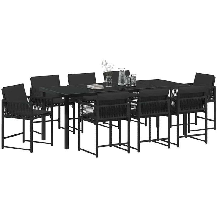 9-delars trädgårdsset med kuddar Svart Poly Rattan vidaXL 200 x 80 x 73 cm – bild 3
