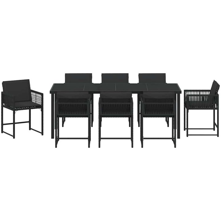 9-delars trädgårdsset med kuddar Svart Poly Rattan vidaXL 200 x 80 x 73 cm – bild 6