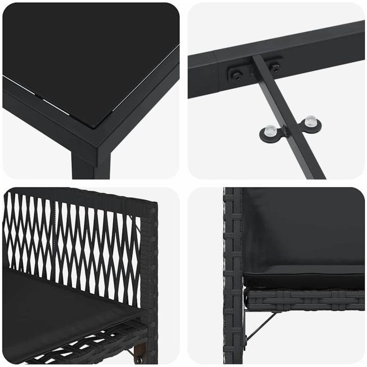 9-delars trädgårdsset med kuddar Svart Poly Rattan vidaXL 200 x 80 x 73 cm – bild 7
