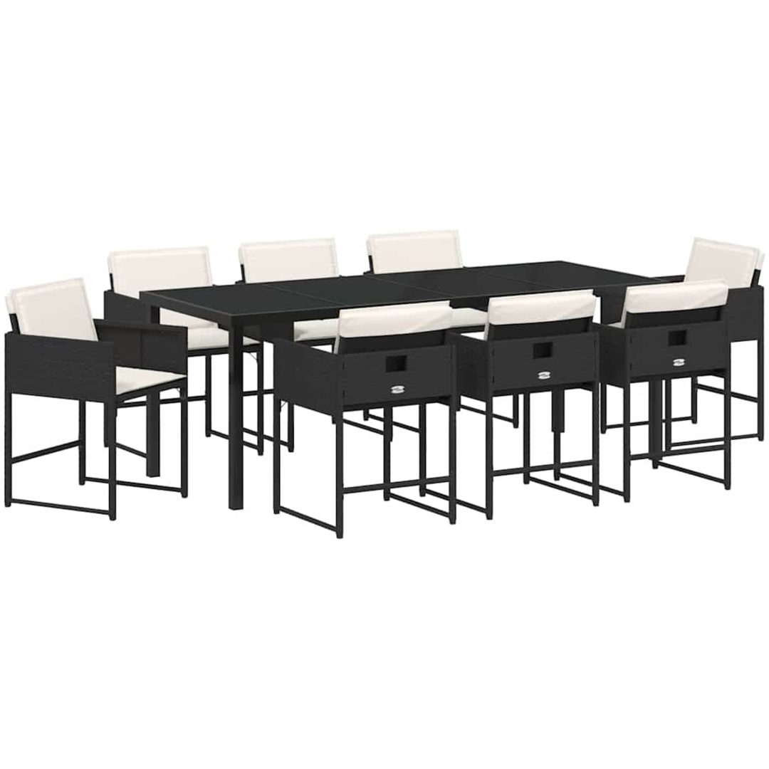 9-delars trädgårdsset med kuddar - svart poly-rattan vidaXL 200 x 80 x 73 cm – bild 2