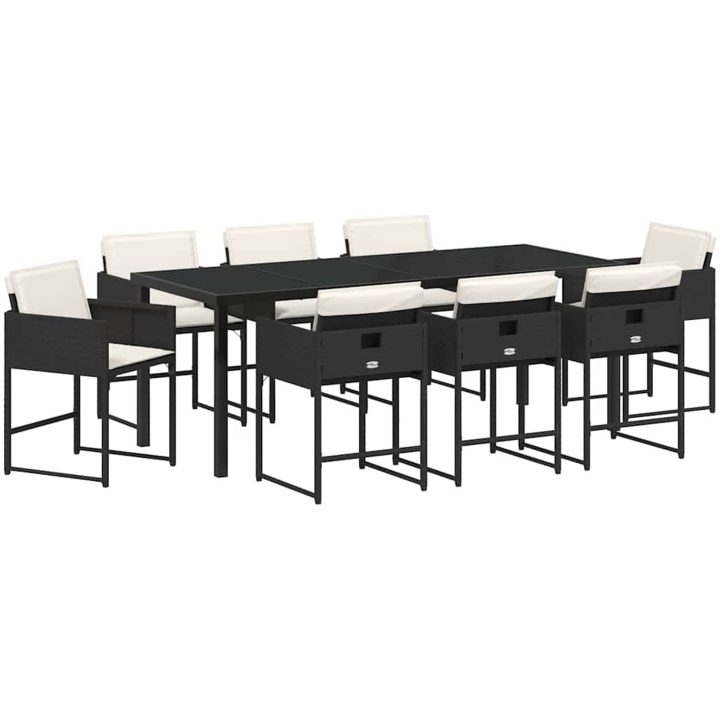 9-delars trädgårdsset med kuddar - svart poly-rattan vidaXL 200 x 80 x 73 cm – bild 2