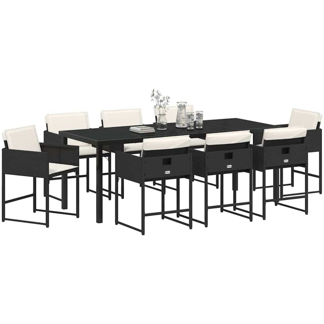 9-delars trädgårdsset med kuddar - svart poly-rattan vidaXL 200 x 80 x 73 cm – bild 3