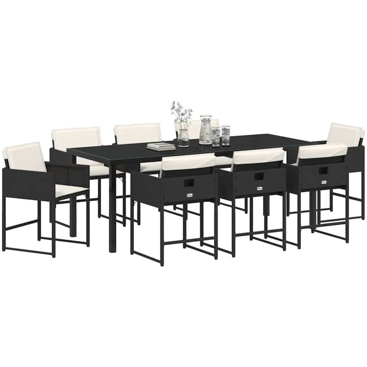 9-delars trädgårdsset med kuddar - svart poly-rattan vidaXL 200 x 80 x 73 cm – bild 3