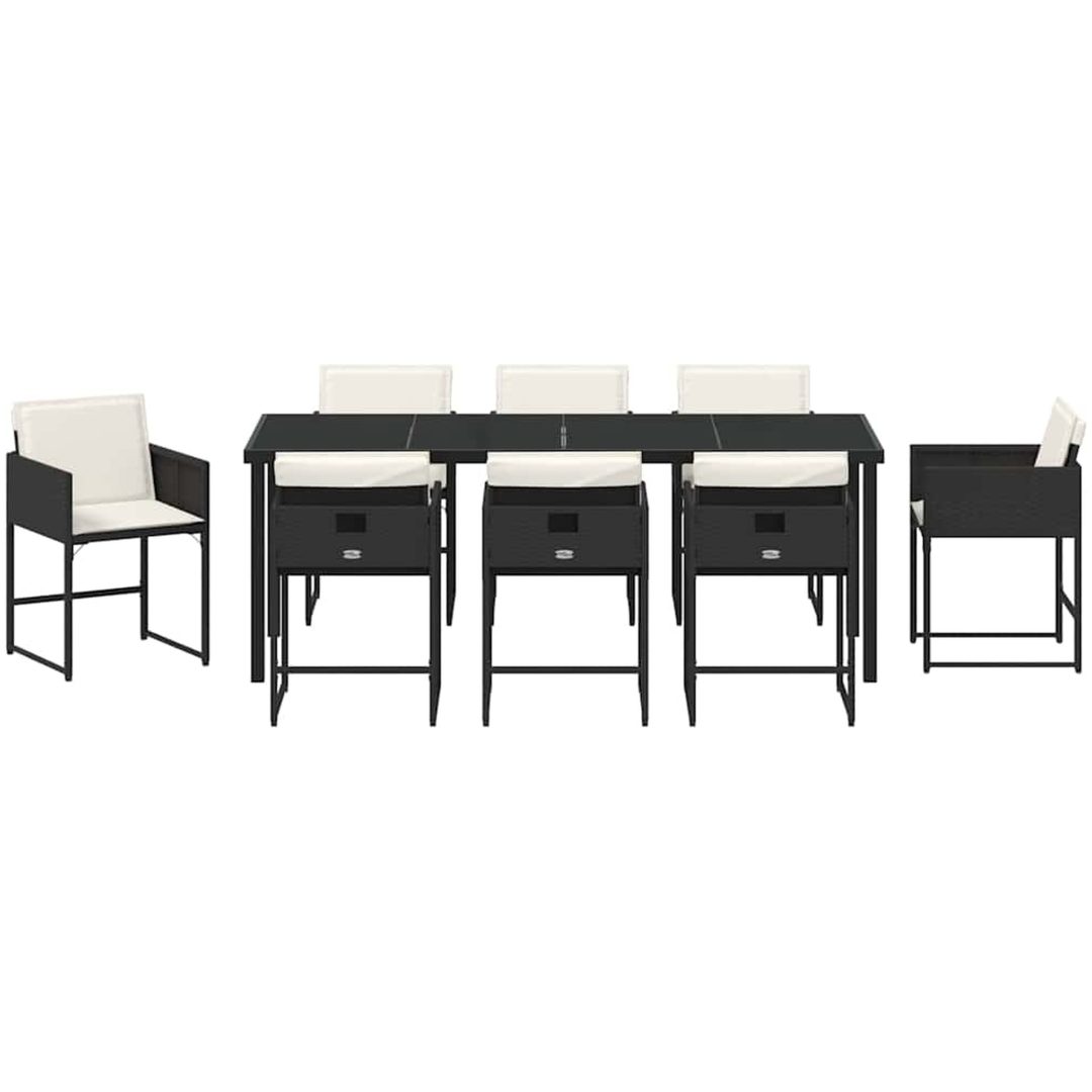 9-delars trädgårdsset med kuddar - svart poly-rattan vidaXL 200 x 80 x 73 cm – bild 6