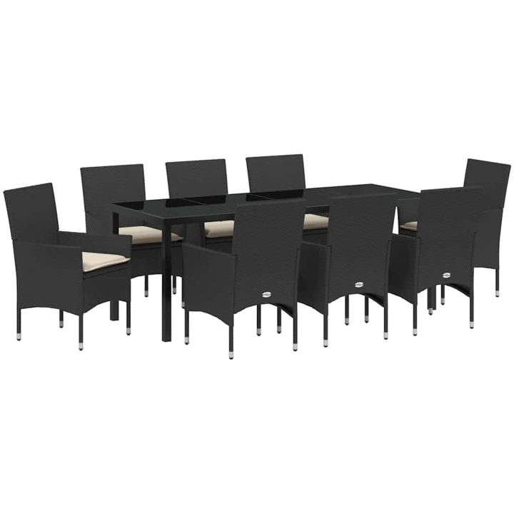 9-delars trädgårdsset med kuddar, svart poly-rattan vidaXL 8 - Personers – bild 2