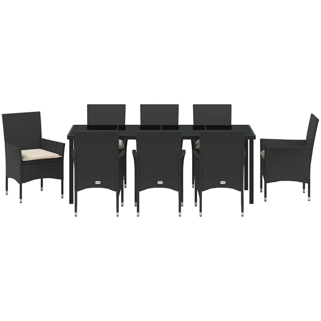 9-delars trädgårdsset med kuddar, svart poly-rattan vidaXL 8 - Personers – bild 7