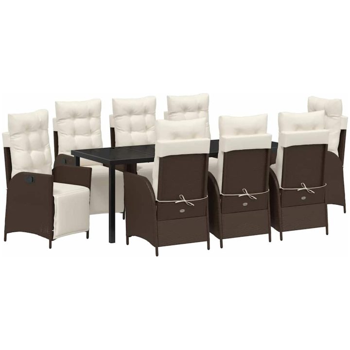9-delars trädgårdsset med matbord i brun polyrotting vidaXL 200 x 80 x 73 cm – bild 2