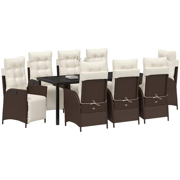 9-delars trädgårdsset med matbord i brun polyrotting vidaXL 200 x 80 x 73 cm – bild 3