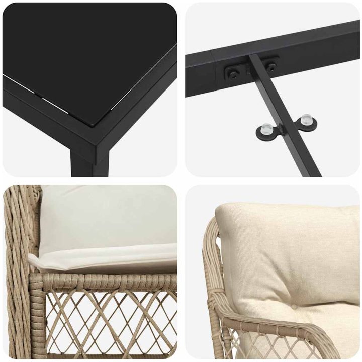 9-delars trädgårdsset med matbord och kuddar i beige poly rattan vidaXL 200 x 80 x 73 cm – bild 8