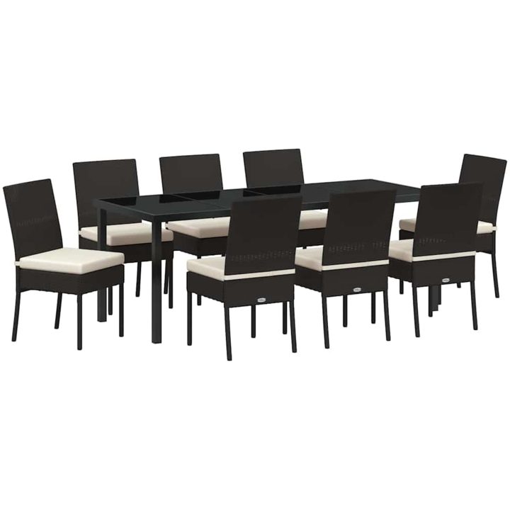 9 Delars Trädgårdsset Svart Poly Rattan vidaXL 200 x 80 x 73 cm – bild 2