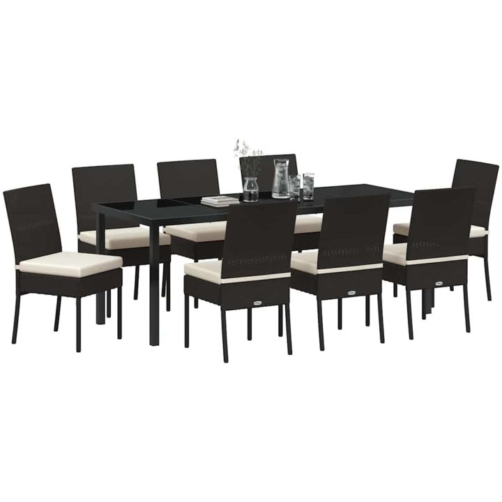 9 Delars Trädgårdsset Svart Poly Rattan vidaXL 200 x 80 x 73 cm – bild 3