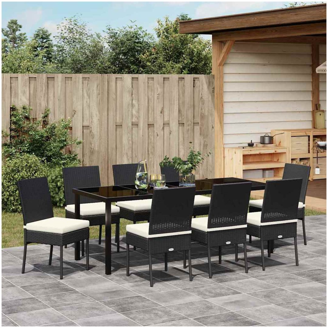 9 Delars Trädgårdsset Svart Poly Rattan vidaXL 200 x 80 x 73 cm – bild 4