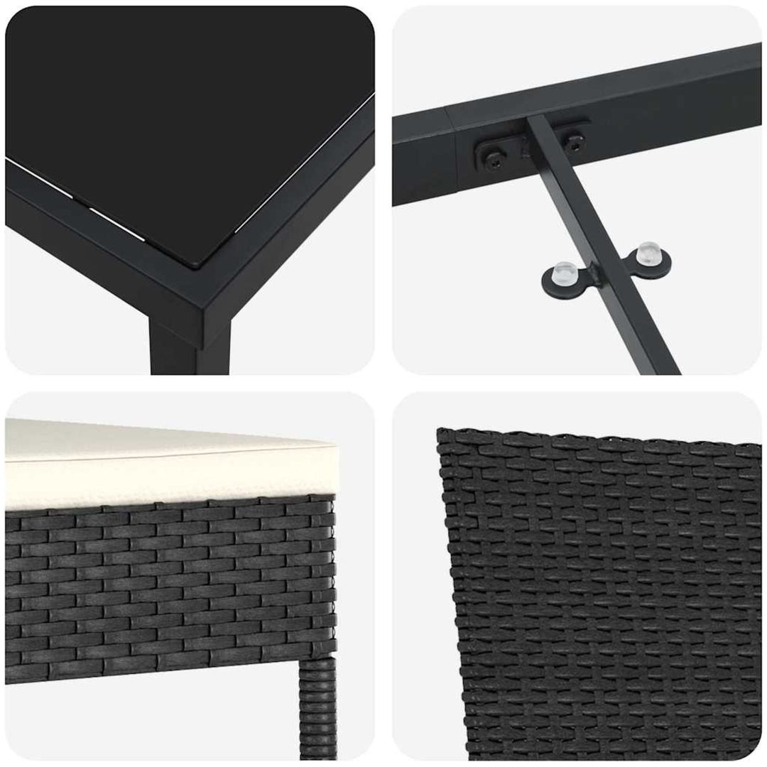 9 Delars Trädgårdsset Svart Poly Rattan vidaXL 200 x 80 x 73 cm – bild 8