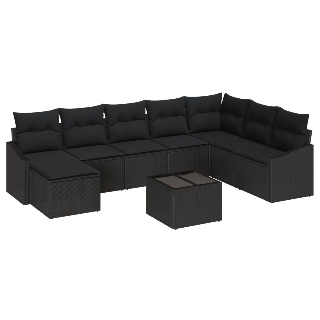 9 Delars Trädgårdssofa Set med Kuddar Beige Poly Rattan vidaXL 288,5 x 178,5 x 85 cm – bild 2