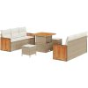 9-delars Trädgårdssoff-set med Dynor Beige Poly Rattan Akacia vidaXL Medium – miniatyr 2