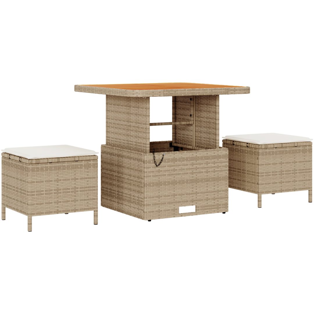 9-delars Trädgårdssoff-set med Dynor Beige Poly Rattan Akacia vidaXL Medium – bild 4