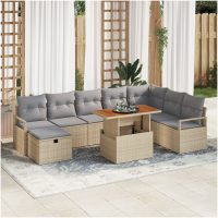 9-delars Trädgårdssoff-set med kuddar Beige Polyrattan vidaXL