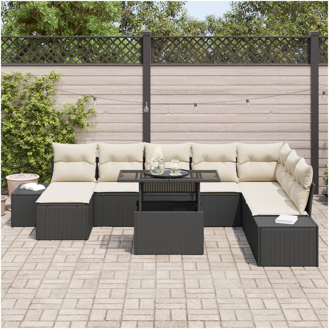 9-delars trädgårdssoffa i svart polyrotan vidaXL 100 x 55 x 73 cm – bild 3