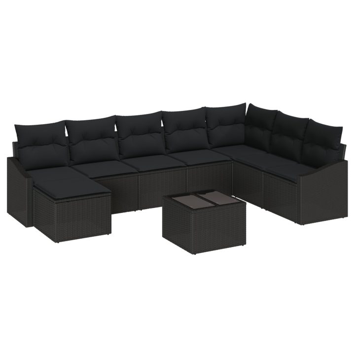 9-delars trädgårdssoffa med kuddar, beige polyrotting vidaXL 55 x 55 x 37 cm – bild 2
