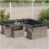 9-delars trädgårdssoffa med kuddar, grå poly-rattan vidaXL 100 x 55 x 73 cm – miniatyr 3
