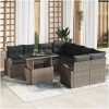9-delars trädgårdssoffa med kuddar, grå poly-rattan vidaXL 100 x 55 x 73 cm – miniatyr 1