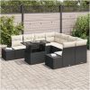 9-delars trädgårdssoffa med kuddar, svart poly-rattan vidaXL 100 x 55 x 73 cm – miniatyr 3