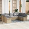 9-delars Trädgårdssoffa Set med Kuddar Beige Poly Rotting vidaXL 289 x 187.5 x 85 cm – miniatyr 1