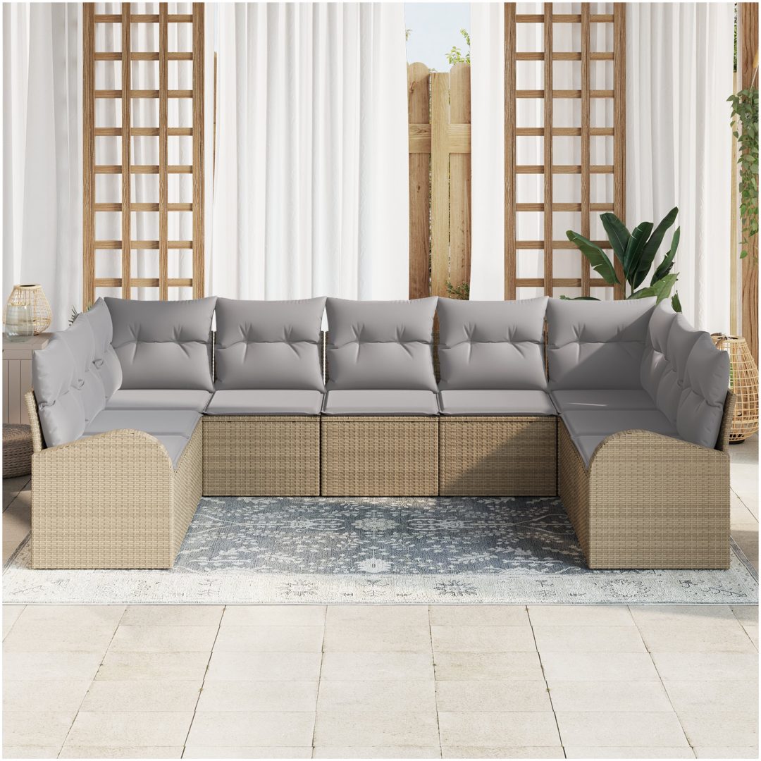 9-delars Trädgårdssoffan med kuddar Beige Poly Rattan vidaXL 289 x 179 x 85 cm – bild 3